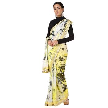 Tye N Dye Saree Emellished Gota Pati Work With Golden Border Lace 1