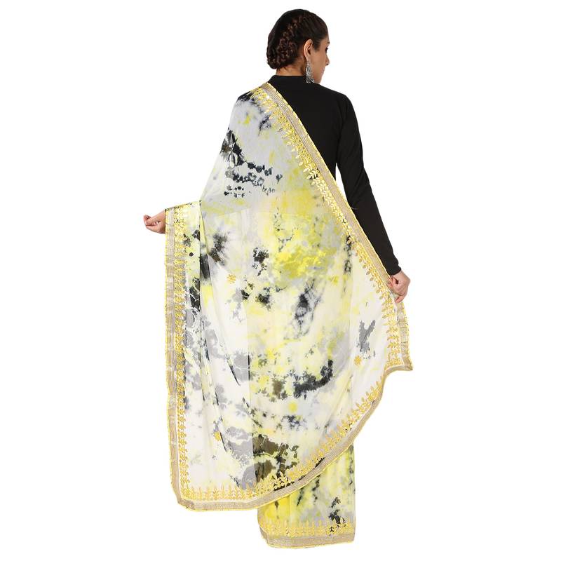 Tye N Dye Saree Emellished Gota Pati Work With Golden Border Lace