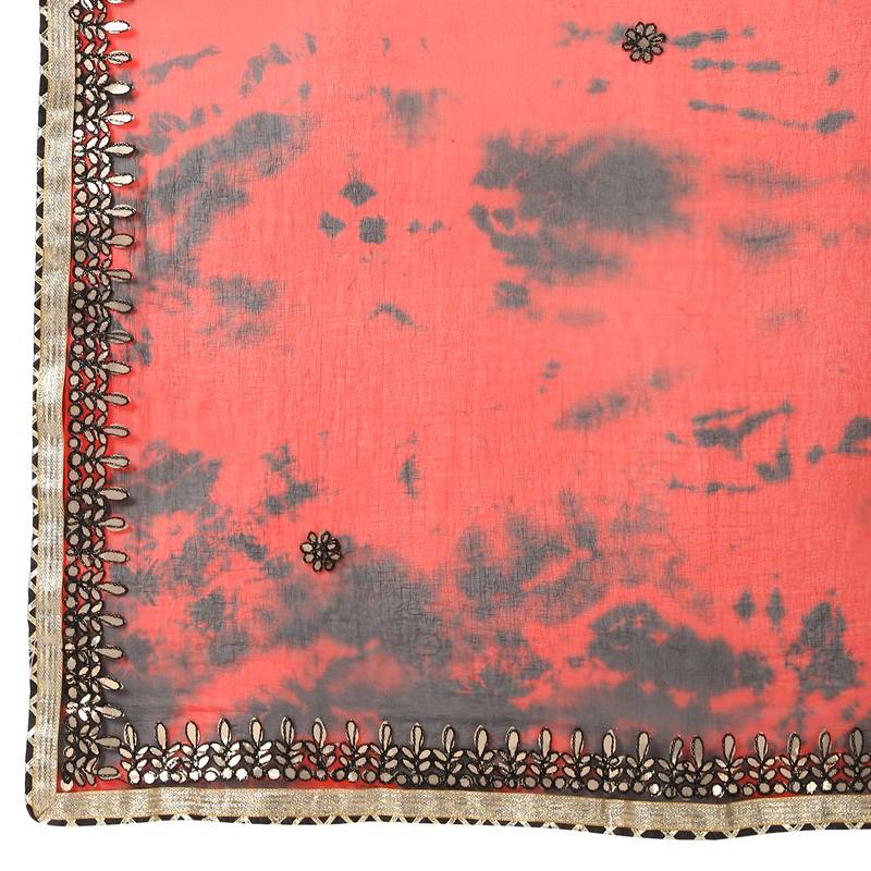 Tye N Dye Saree Emellished Gota Pati Work With Golden Border Lace