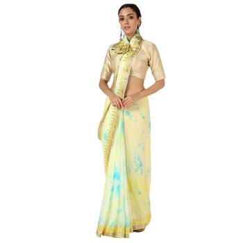 Tye N Dye Saree Emellished Gota Pati Work With Golden Border Lace 1