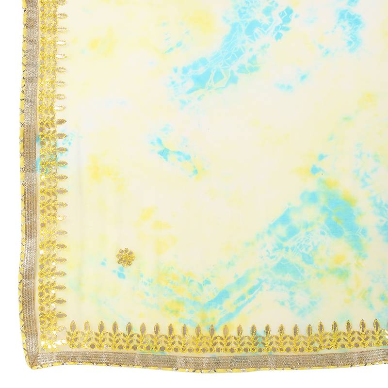 Tye N Dye Saree Emellished Gota Pati Work With Golden Border Lace