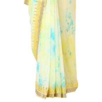 Tye N Dye Saree Emellished Gota Pati Work With Golden Border Lace 3