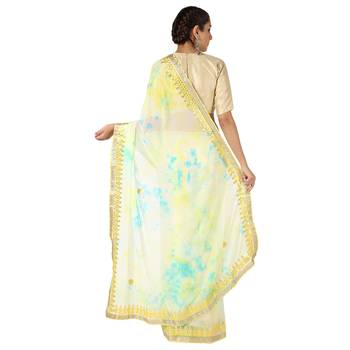 Tye N Dye Saree Emellished Gota Pati Work With Golden Border Lace 4