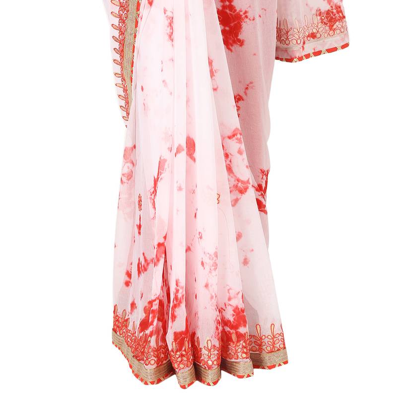 Tye N Dye Saree Emellished Gota Pati Work With Golden Border Lace