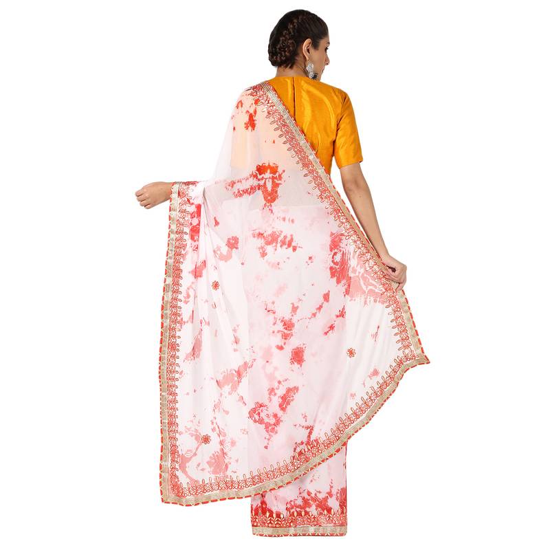 Tye N Dye Saree Emellished Gota Pati Work With Golden Border Lace