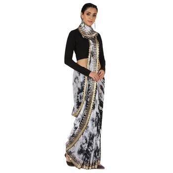 Tye N Dye Saree Emellished Gota Pati Work With Golden Border Lace 1