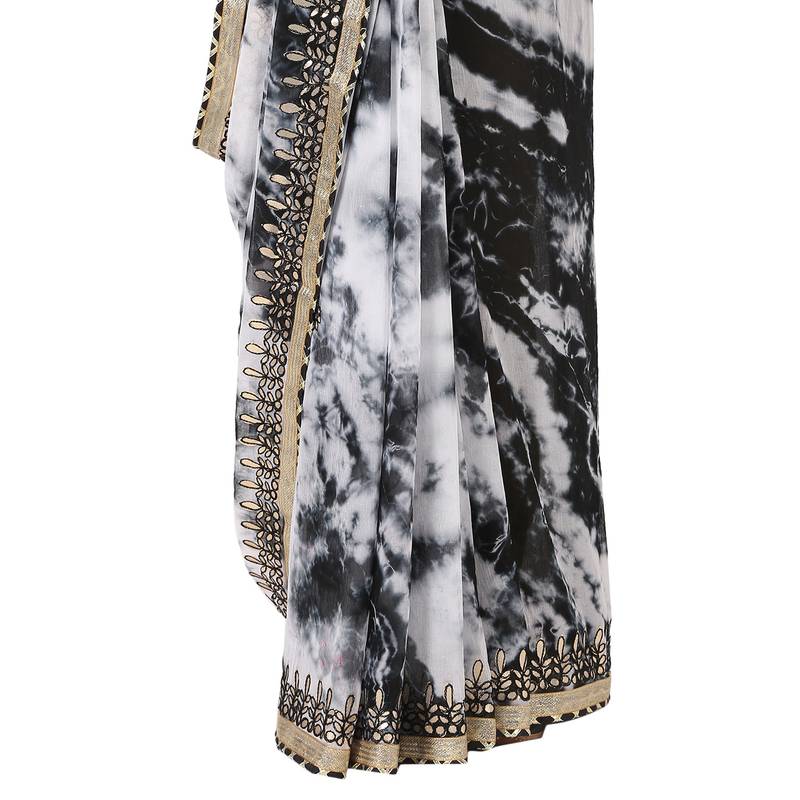 Tye N Dye Saree Emellished Gota Pati Work With Golden Border Lace