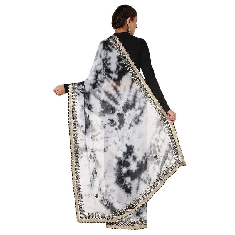 Tye N Dye Saree Emellished Gota Pati Work With Golden Border Lace