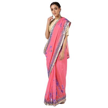 Tye N Dye Saree Emellished Gota Pati Work With Golden Border Lace 1