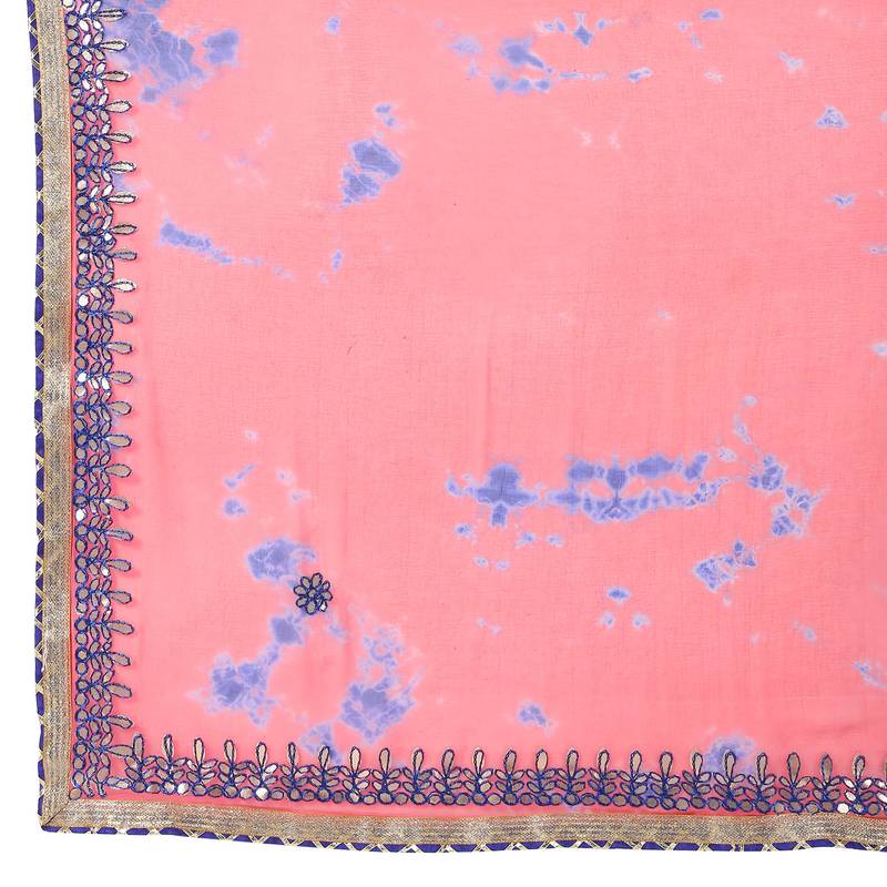 Tye N Dye Saree Emellished Gota Pati Work With Golden Border Lace