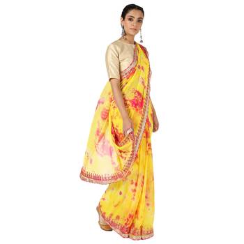 Tye N Dye Saree Emellished Gota Pati Work With Golden Border Lace 1