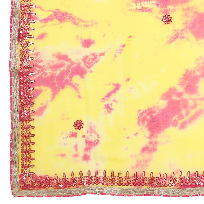 Tye N Dye Saree Emellished Gota Pati Work With Golden Border Lace