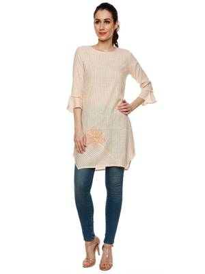 Orange printed cotton kurtas-and-kurtis 1