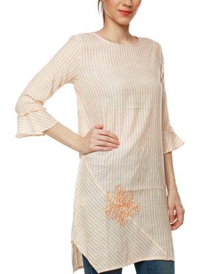 Orange printed cotton kurtas-and-kurtis 5
