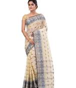 Women Black Brown Pure Cotton Bengali Classical Tant Saree