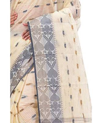 Women Black Brown Pure Cotton Bengali Classical Tant Saree 4