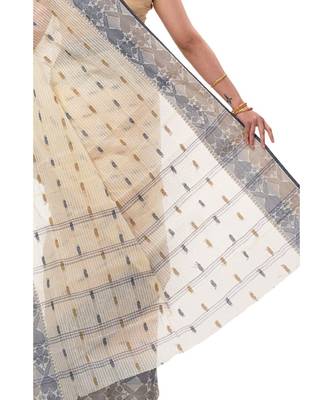 Women Black Brown Pure Cotton Bengali Classical Tant Saree 5
