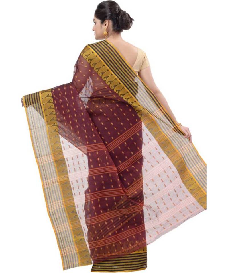 Women Pure Cotton Moti_Buti Bengali Tant Saree