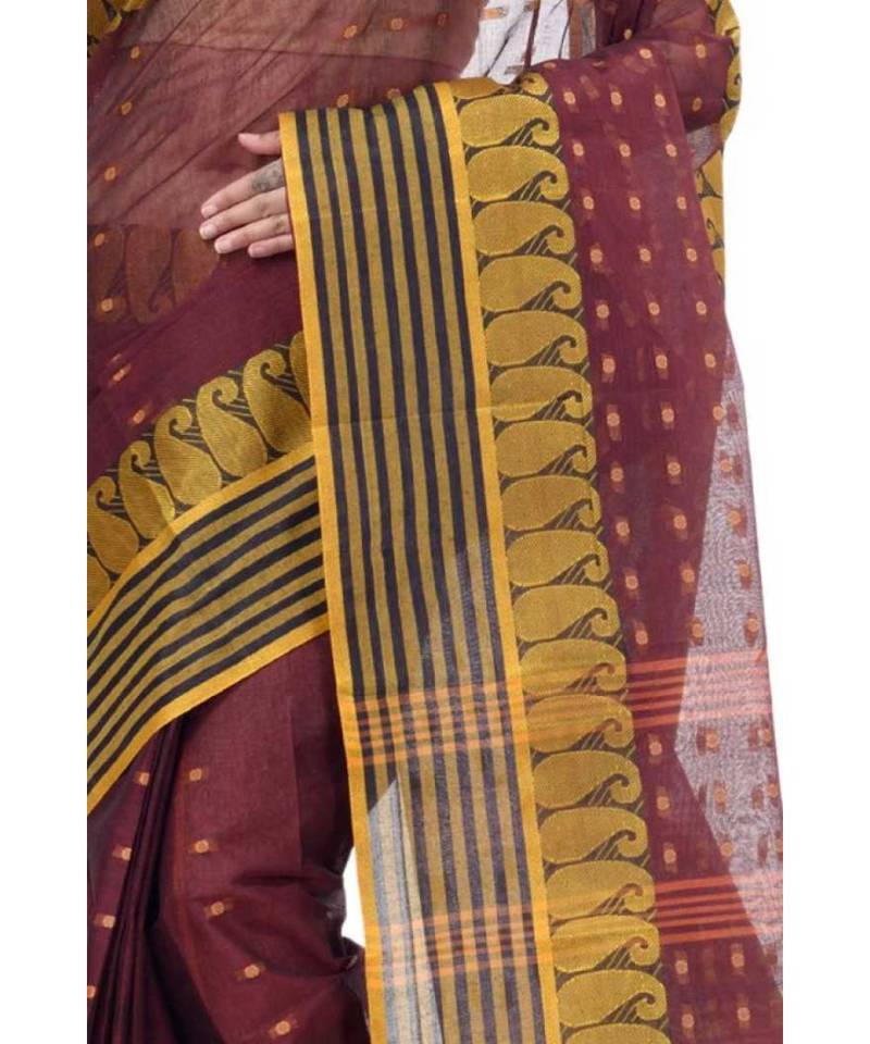 Women Pure Cotton Moti_Buti Bengali Tant Saree