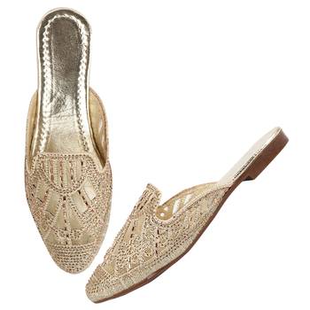 Do Bhai Gold-Toned Embellished Mules For Women 3
