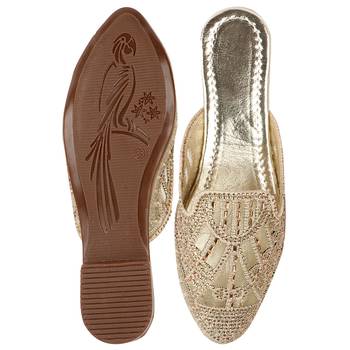 Do Bhai Gold-Toned Embellished Mules For Women 5