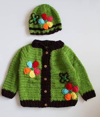 Green hand woven woolen blends girls-jackets-coats 1