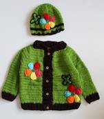 Green hand woven woolen blends girls-jackets-coats