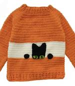 Orange hand woven woolen blends girls-jackets-coats