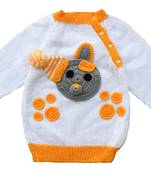 White hand woven woolen blends girls-jackets-coats