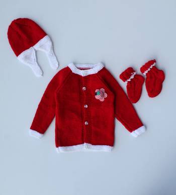 Red hand woven woolen blends girls-jackets-coats 1