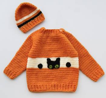 Orange hand woven woolen blends girls-jackets-coats 1