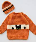 Orange hand woven woolen blends girls-jackets-coats