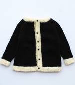 Black hand woven woolen blends girls-jackets-coats