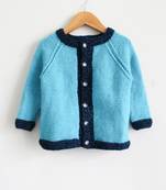 Blue hand woven woolen blends girls-jackets-coats