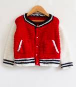 Red hand woven woolen blends girls-jackets-coats