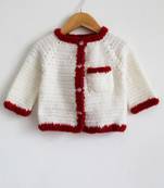 White hand woven woolen blends girls-jackets-coats