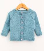 Turquoise hand woven woolen blends girls-jackets-coats