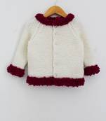 White hand woven woolen blends girls-jackets-coats