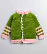 Green hand woven woolen blends girls-jackets-coats
