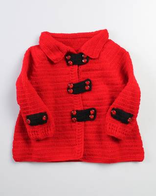 Red hand woven woolen blends girls-jackets-coats 1