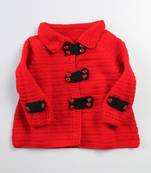Red hand woven woolen blends girls-jackets-coats