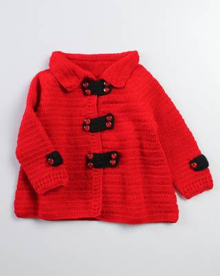 Red hand woven woolen blends girls-jackets-coats 2