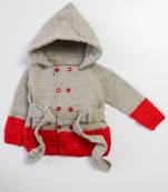 Red hand woven woolen blends girls-jackets-coats
