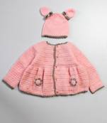 Pink hand woven woolen blends girls-jackets-coats