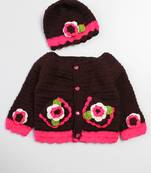 Brown hand woven woolen blends girls-jackets-coats