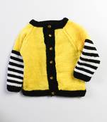 Yellow hand woven woolen blends girls-jackets-coats