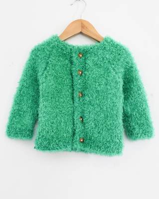 Green hand woven woolen blends girls-jackets-coats 1