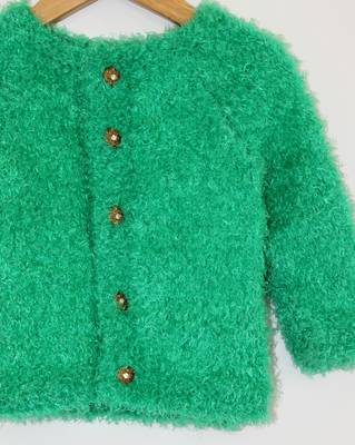Green hand woven woolen blends girls-jackets-coats 4