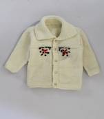 White hand woven woolen blends girls-jackets-coats