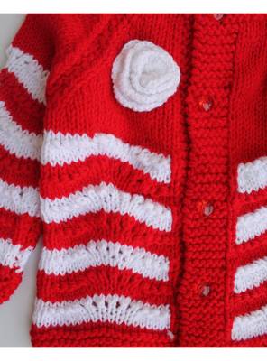 Red hand woven woolen blends girls-jackets-coats 3